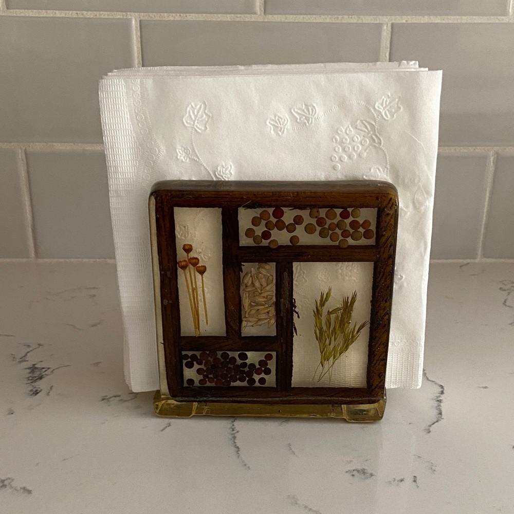 Vintage Pressed Botanical Lucite Napkin Holder 1970s - Picture 7 of 9